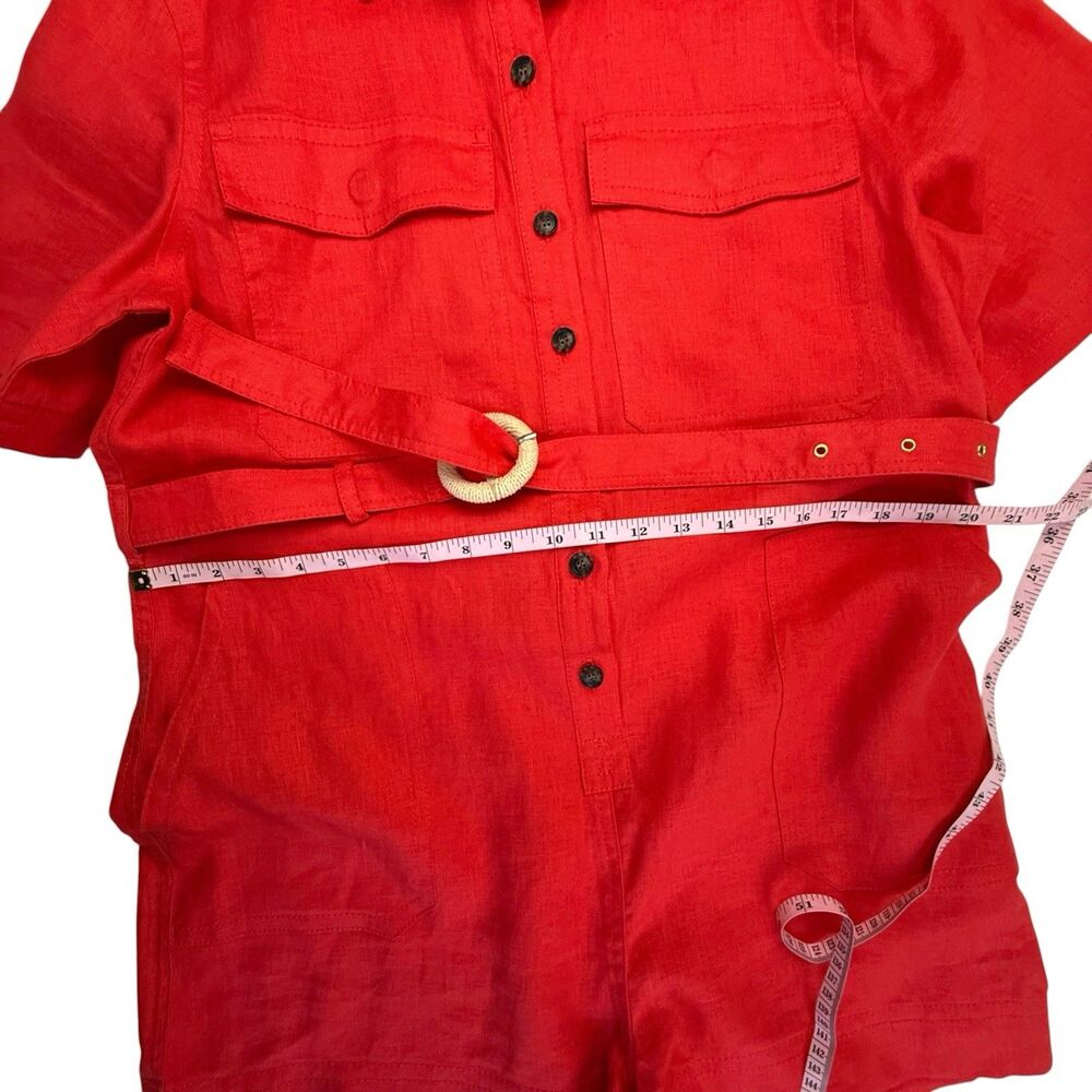 Banana Republic 100% Linen Belted Safari Romper Women Large Red Utility - Picture 10 of 12
